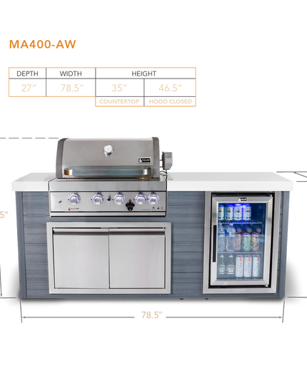 Mont Alpi Artwood Series 6.5 Ft Propane Outdoor Kitchen Island w/ 4-Burner Grill