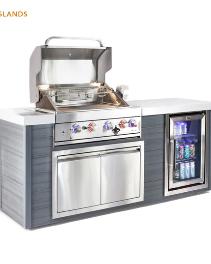 Mont Alpi Artwood Series 6.5 Ft Propane Outdoor Kitchen Island w/ 4-Burner Grill