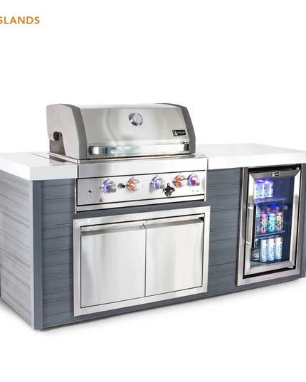Mont Alpi Artwood Series 6.5 Ft Propane Outdoor Kitchen Island w/ 4-Burner Grill