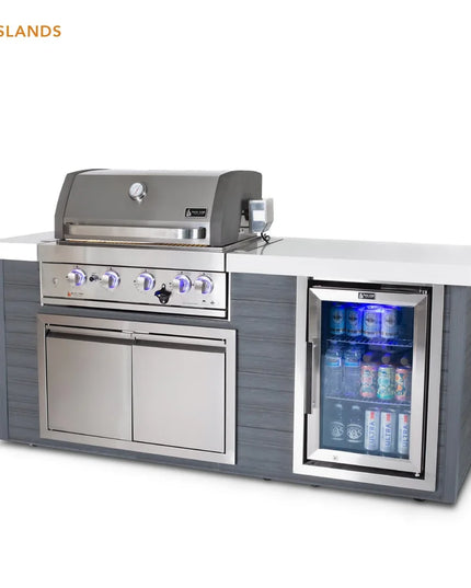 Mont Alpi Artwood Series 6.5 Ft Propane Outdoor Kitchen Island w/ 4-Burner Grill